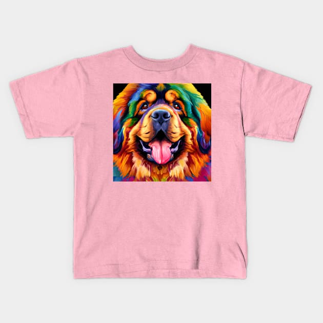 Fluffy Tibetan Mastiff Artwork Kids T-Shirt by Furrban